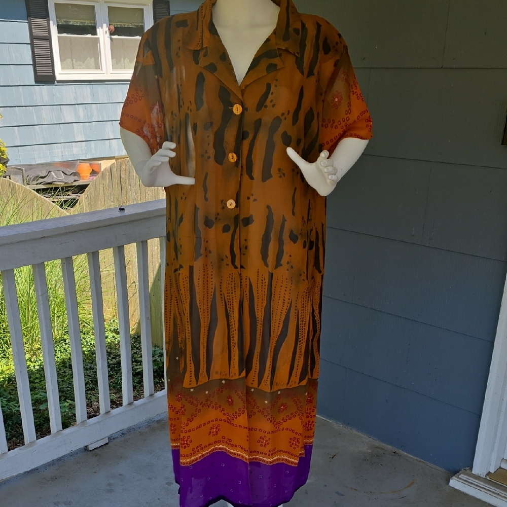 Floor Length Animal Print Button Down Sheer Top/Cover Up
